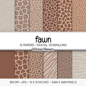 Neutral Animal Print Digital Paper | Leopard, Cheetah, Zebra & Giraffe Patterns | Beige, Taupe, Gray | Safari Nursery Scrapbook Backgrounds