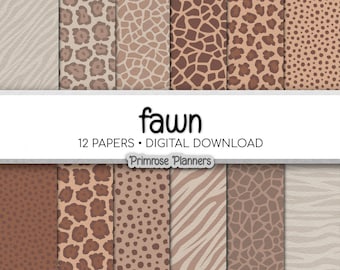 Neutrales Tierdruck-Digitalpapier | Leopard, Gepard, Zebra & Giraffe Muster | Beige, Taupe, Grau | Safari-Kinderzimmer-Scrapbook-Hintergründe