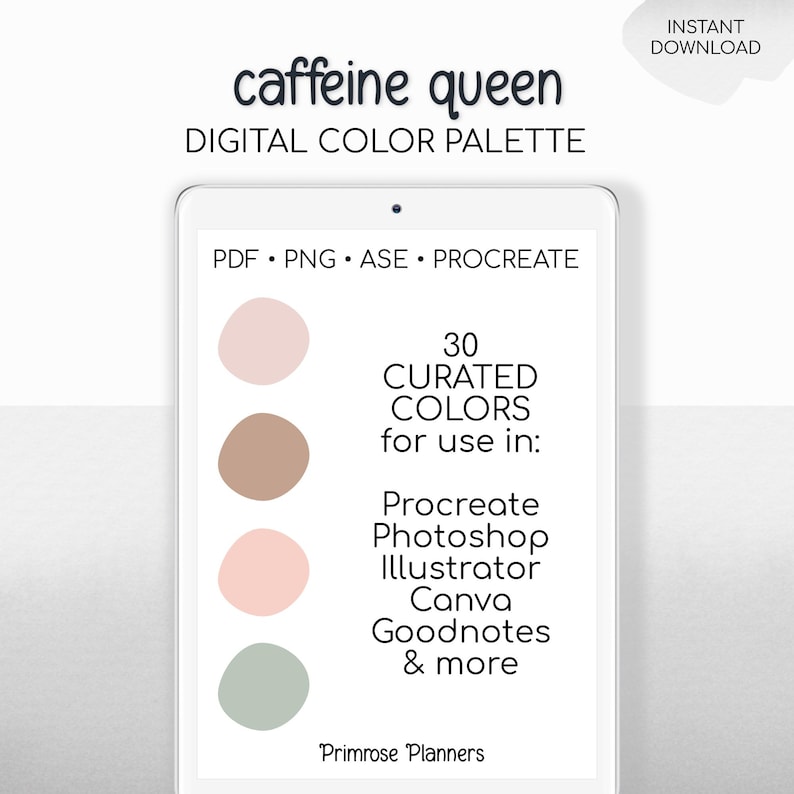 Caffeine Queen Digital Color Palette - Color Chart | Goodnotes Tool | iPad Procreate | Digital Download | Soft Color Palette image 2