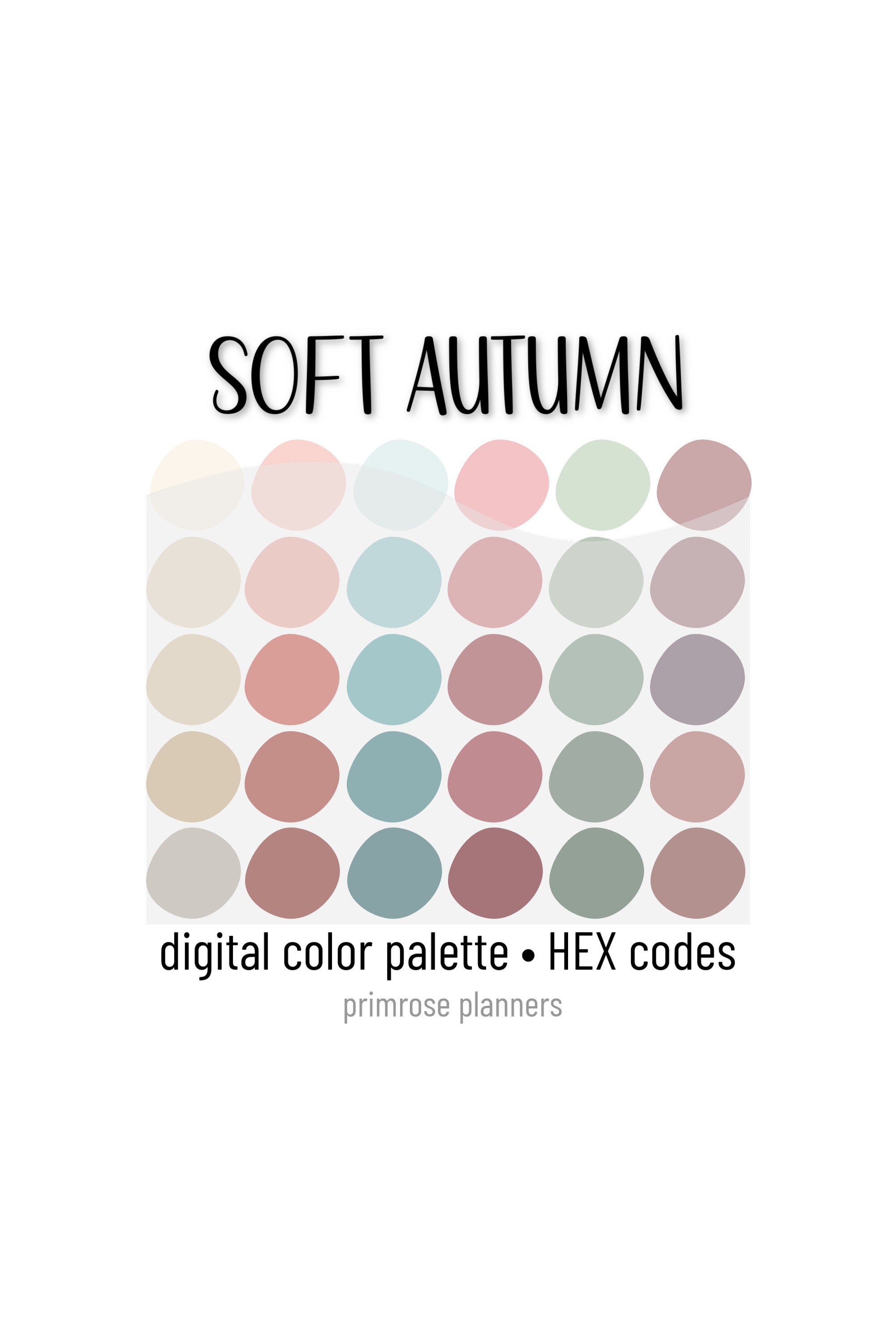 Seasonal Color Palette Card with 30 Colors for Soft Autumn