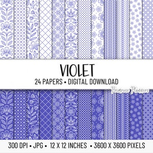 VIOLET Pattern Digital Paper Pack | Cyfrowy papier w paski | Papier do scrapbookingu do druku | Papier bazowy | Natychmiastowe pobranie | Kwiatowy, Kwiaty