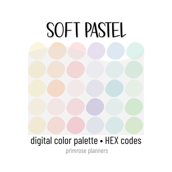 Soft Pastel Digital Color Palette - Color Chart | Goodnotes Tool | iPad Procreate | Digital Download | Pastel Color Palette | HEX Codes