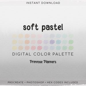 Soft Pastel Procreate Palette & Photoshop Swatches, Dreamy Rainbow Yellow Pink Purple Aqua Green, Spring Easter, Hex Codes