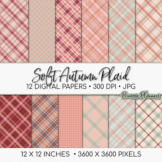 Soft Autumn Plaid Digital Paper Pack Digital Blush and Sage | Etsy
