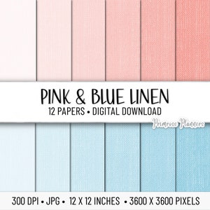 Roze en blauw linnen digitaal papier - linnen achtergrond - digitale linnentextuur - stof digitaal plakboek - linnenpatroon - kaarten maken