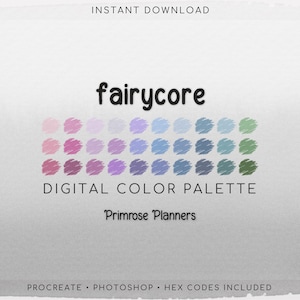 Fairycore Procreate Palette & Photoshop Swatches, Bright Magical Pink Purple Teal Green, Pixie Dust, Hex Codes