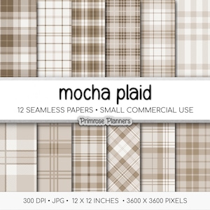 Papier numérique sans couture à carreaux marron moka, motif Buffalo check, motifs tartan latte chaud, album de coupures d'automne neutre, usage commercial, 300 ppp