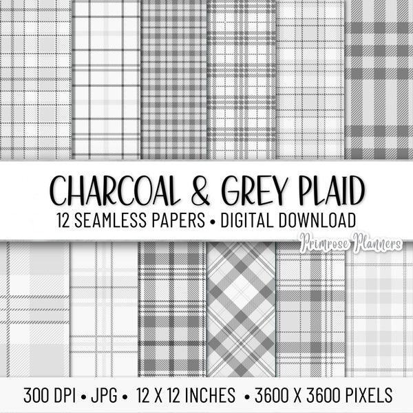 Charcoal and Grey Tartan Plaid Digital Paper Pack | Digital Gray Paper | Plaid Digital Paper | Instant Download for Commercial Use | Plaid