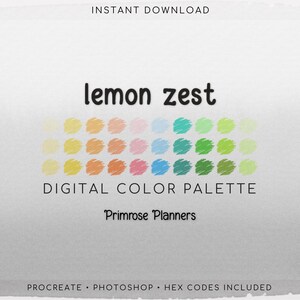 Lemon Zest Procreate Palette & Photoshop Swatches, Bright Summer Yellow Pink Teal Green, Citrus Fresh, Hex Codes