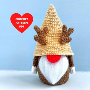 Christmas Deer Gnome Crochet Pattern, Christmas ornament, Holiday Gnome pattern pdf, Animal funny gnome