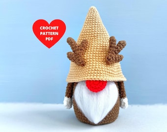 Christmas Deer Gnome Crochet Pattern, Christmas ornament, Holiday Gnome pattern pdf, Animal funny gnome