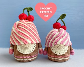 Crochet Pattern Cupcake gnomes, Crochet food amigurumi, SET 2 in 1