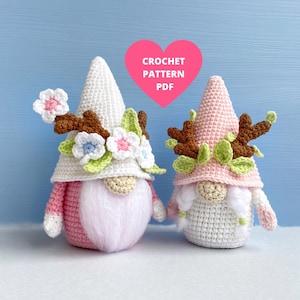 Crochet Pattern Spring Deer gnomes, Garden decor, set 2 in 1