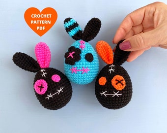 Halloween Bunny Crochet Pattern, Halloween ornaments, Halloween Crochet keychain pattern, Halloween garland pdf, Halloween bunny egg pattern