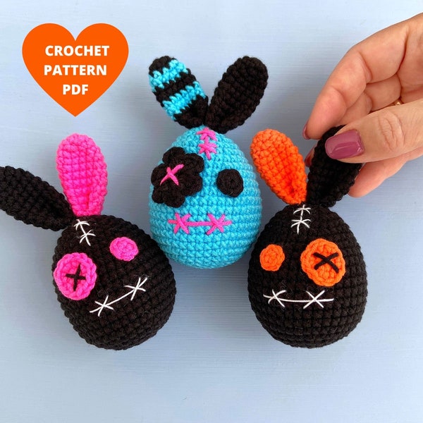 Halloween Bunny Crochet Pattern, Halloween ornaments, Halloween Crochet keychain pattern, Halloween garland pdf, Halloween bunny egg pattern