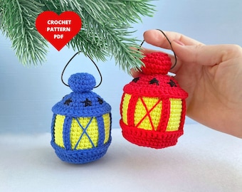 Christmas Crochet Pattern,  Lantern amigurumi, Christmas tree ornament,  crochet decor PDF