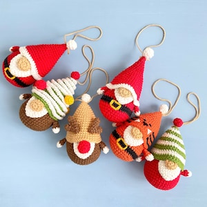 Christmas Ornaments tiny gnomes pattern, Christmas crochet garland, Holiday tiny gnomes ornaments, Tree gnome, Deer gnome, Santa gnome image 5