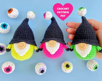 Halloween Crochet Gnomes Pattern, Halloween Bloody Eye ornaments, Halloween Crochet keychain pattern, Halloween garland pdf
