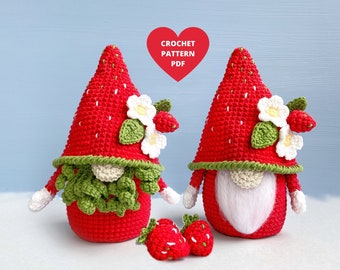 Crochet Pattern Strawberry Gnome, Spring garden PDF tutorial, Garden gnome, Holiday gnome