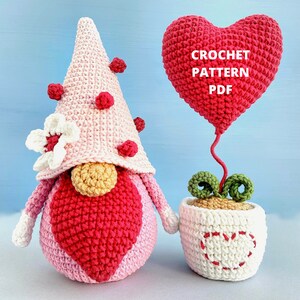 Valentinstag Gnome Häkelanleitung, Liebesherz im Topf PDF Anleitung, Urlaub Wichtel Anleitung