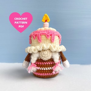Wzór na krasnala na tort urodzinowy, wzór na szydełkowe amigurumi w formacie PDF, jedzenie do zabawy