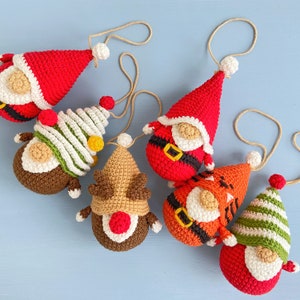 Christmas Ornaments tiny gnomes pattern, Christmas crochet garland, Holiday tiny gnomes ornaments, Tree gnome, Deer gnome, Santa gnome image 10