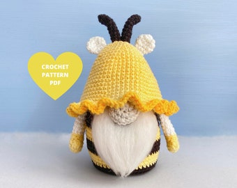 Crochet Pattern Bee Gnome, Spring garden gnome PDF tutorial,  Morthers day, Easter basket