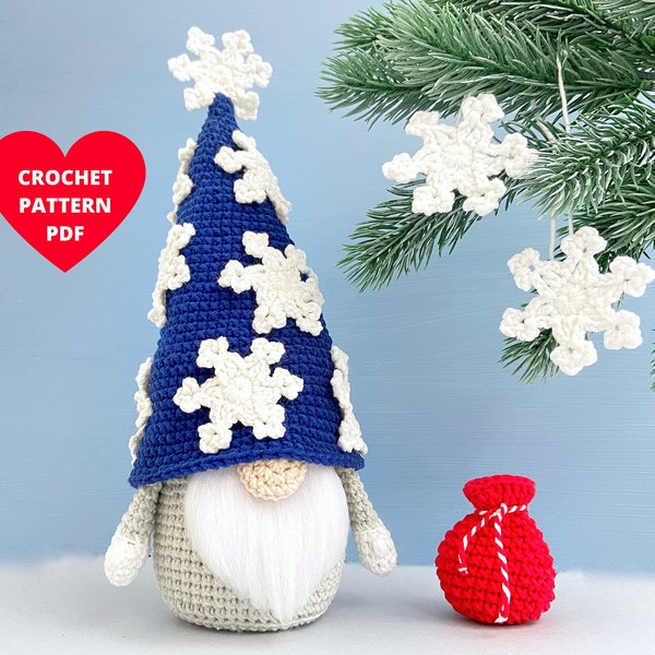 Crochet Pattern Snowflake Gnome and Christmas Tree ornament, Christmas gnomes pdf, Christmas keychain