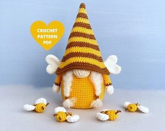 Bee Gnome Crochet Pattern, Spring garden gnome PDF tutorial,  Morther’s day, Easter basket