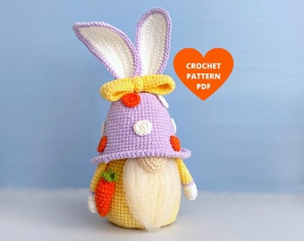 Crochet Pattern Easter Bunny Gnome,  egg cover bunny, daffodil, chicken, carrot, table decor PDF patterns, easter basket and decorations