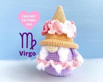 Virgo Zodiac Gnome Crochet Pattern, PDF pattern Zodiac sign, Birthday diy gifts box