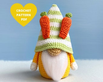 Crochet Carrot Bunny Gnome Pattern, Easter basket, Spring gnome pdf
