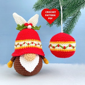 Christmas Bunny gnome Crochet Pattern, Christmas Tree ornament, Amigurumi bundle pattern, Christmas Bell decoration
