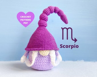 Scorpio Zodiac Gnome Crochet Pattern, PDF pattern Zodiac sign, Birthday diy gifts box