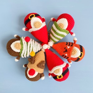 Christmas Ornaments tiny gnomes pattern, Christmas crochet garland, Holiday tiny gnomes ornaments, Tree gnome, Deer gnome, Santa gnome image 8