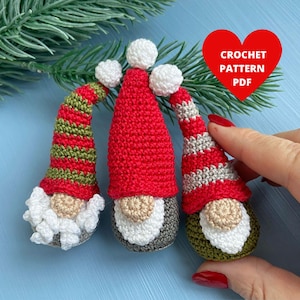 Patrón de crochet Conjunto de gnomos navideños, llavero de Papá Noel, patrón de amigurumi, decoración navideña