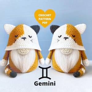 Wzór szydełkowy na Bliźnięta zodiakalny Gnome, wzór PDF na znak zodiaku, pudełko na prezenty urodzinowe DIY