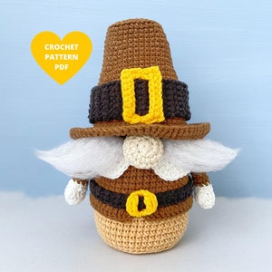 Pilgrim Gnome Crochet Pattern, Thanksgiving day gift, holiday gnome