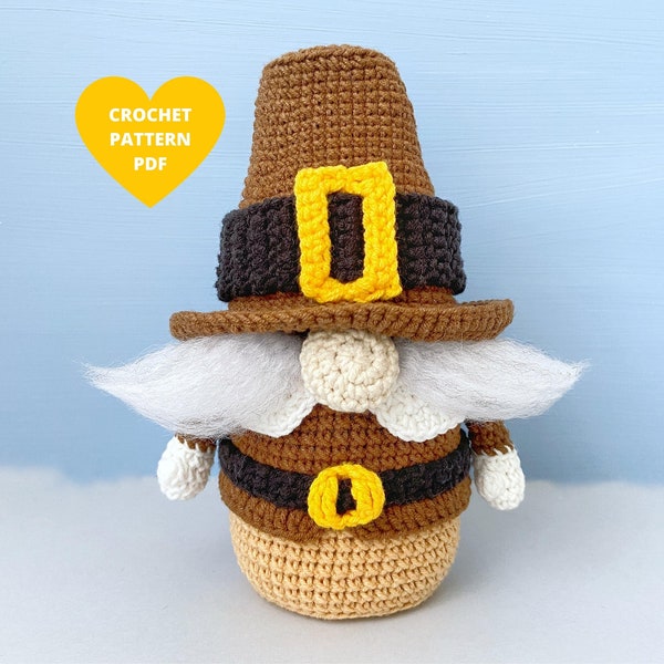 Pilgrim Gnome Crochet Pattern, cadeau de Thanksgiving, gnome de vacances