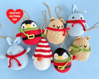 Crochet Pattern Christmas garland, Holiday ornaments Snowman, Bunny, Pinguin, Bear