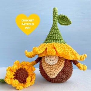 Sunflower Gnome Crochet Pattern, Spring garden Flower PDF tutorial, Garden gnome, Flower gnome