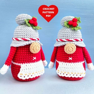 Crochet Pattern Christmas Gnome, Mrs. Santa Claus pdf, Christmas decor, Holiday gnomes, Amigurumi gnome