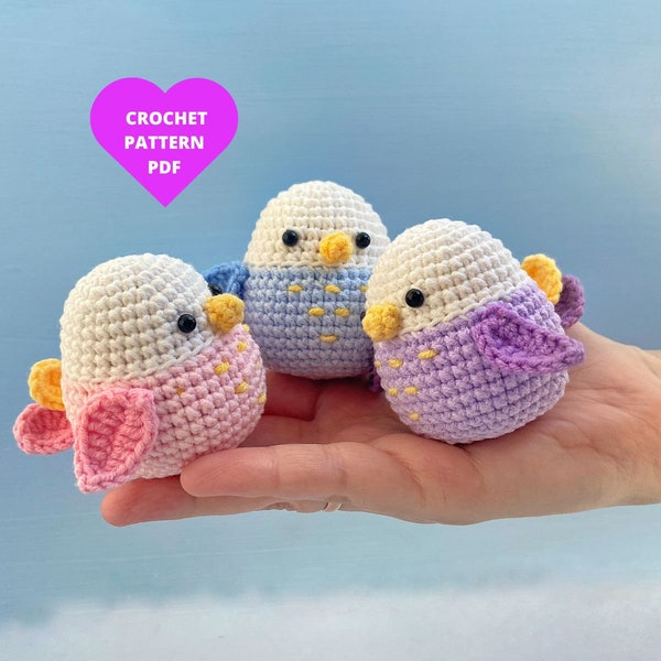 Llavero patrón crochet Pascua, patrón amigurumi pájaro primavera, patrón pajarito, topper Pascua pdf, cesta de Pascua