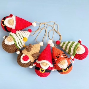 Christmas Ornaments tiny gnomes pattern, Christmas crochet garland, Holiday tiny gnomes ornaments, Tree gnome, Deer gnome, Santa gnome image 6