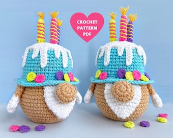 Birthday Cake Gnome Pattern, Happy Birthday Bento Cake, amigurumi pdf pattern, play food crochet, Birthday party decor