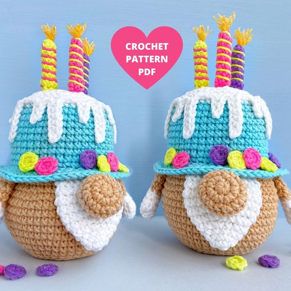 Birthday Cake Gnome Pattern, Happy Birthday Bento Cake, amigurumi pdf pattern, play food crochet, Birthday party decor