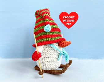 Skieur Bonhomme de neige Gnome Crochet Pattern, Noël bonhomme de neige gnome pdf, Gnome de vacances drôle