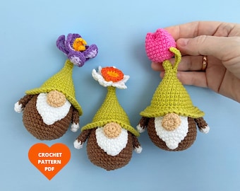Crochet Pattern Flower Gnomes, Easter amigurumi pattern, Flower gnomes ornaments, Tulip pattern, Crocus crochet, Daffodil gnome