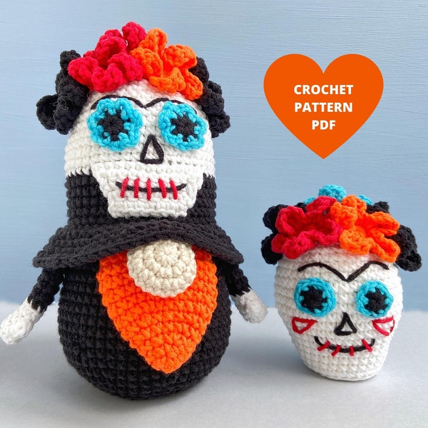 Halloween Scull Gnome Crochet Pattern with crochet scull, Halloween funny gnome decoration, Holiday gnomes, Thanksgiving gnomes, Fall decor