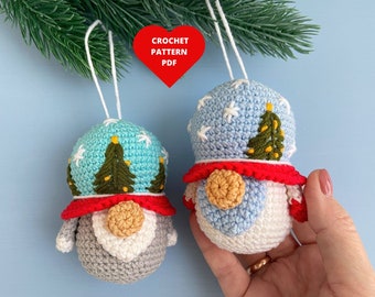 Crochet Pattern Gnome Snowglobe, Christmas Tree ornament, Christmas gnome pdf, Christmas garland